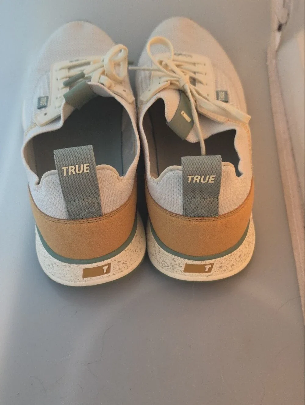 True Men's Cream and Tan Knit Sneaker with Sage Accents